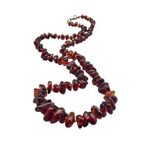 Graduated Amber Necklace Cherry Red Amber Nuggets Hand Knotted Beaded Jewelry